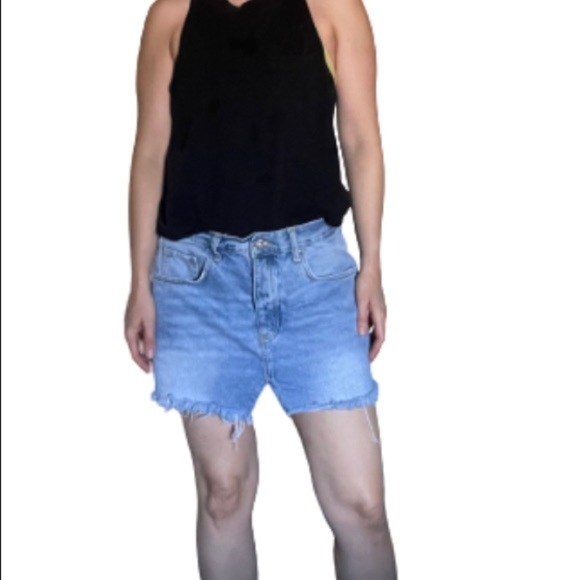 Forever 21 distressed raw hem denim button fly jean mini skirt Sz 30 - Picture 1 of 8